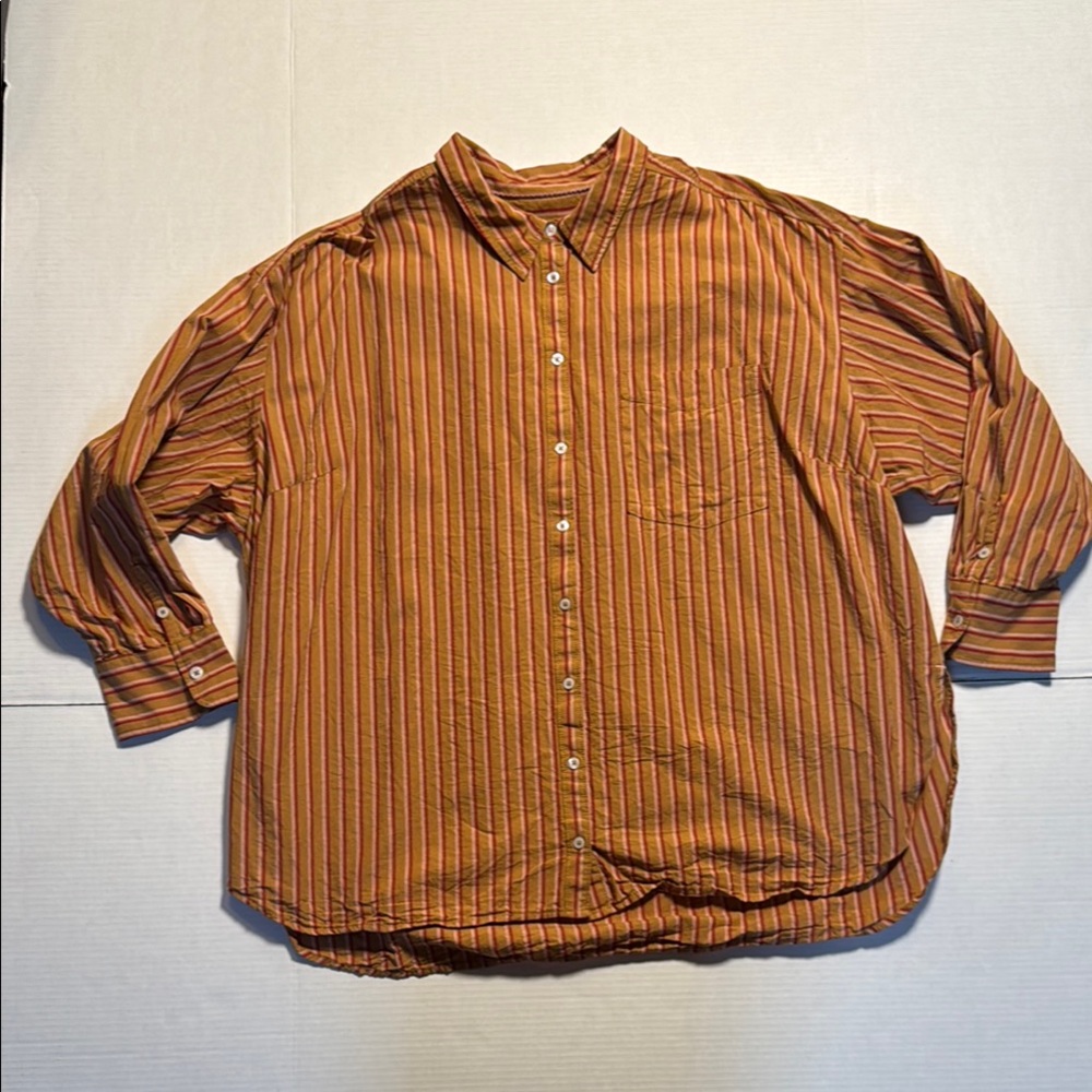 Anthropologie Rust Orange Striped Button-Down Shirt